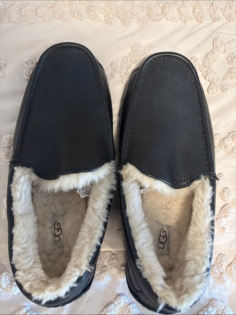 UGG Men’s Black Leather Shearling-Lined Slip-On Loafers